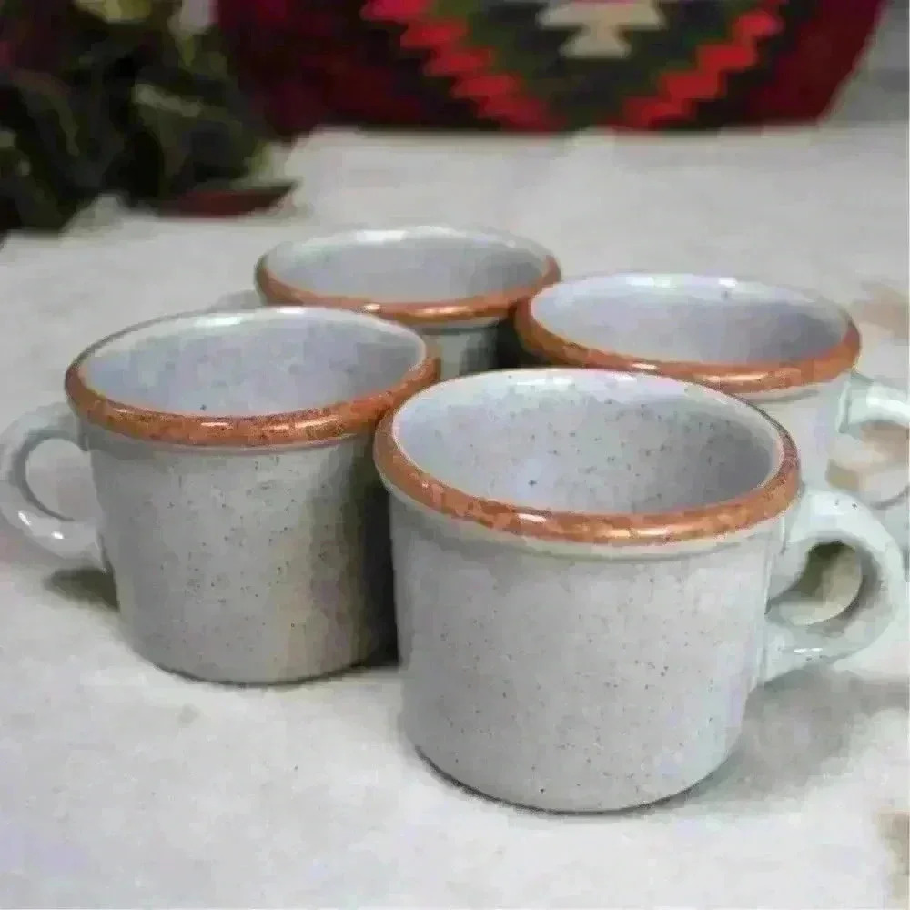 VINTAGE TREASURE CRAFT Glazed Earthenware Handmade 1980s Set of 4 Mugs Handles